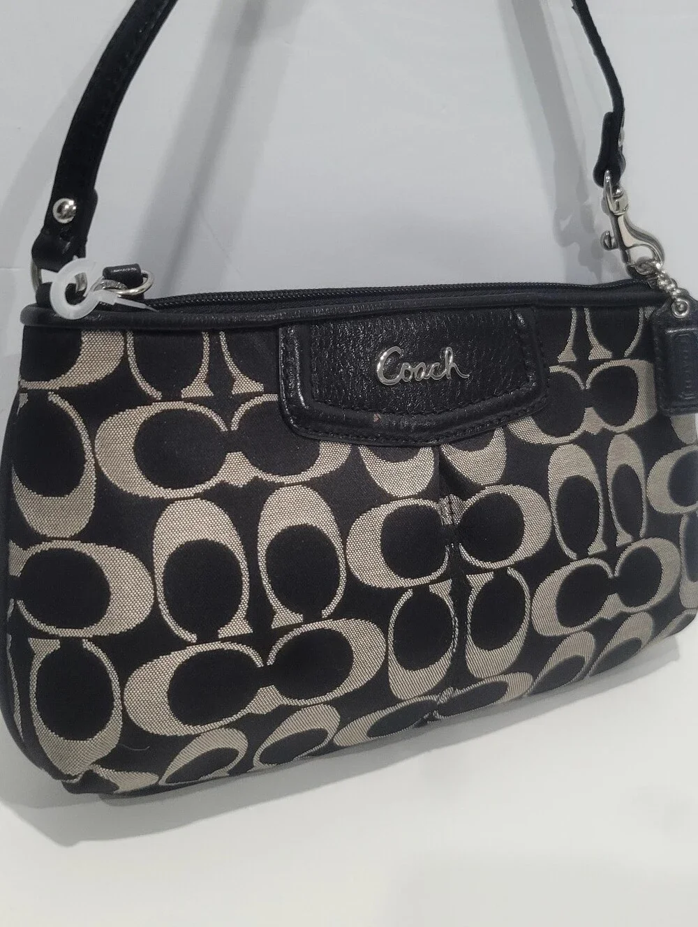 Coach Signature Canvas Leather Large Wristlet Black & Gray Purse